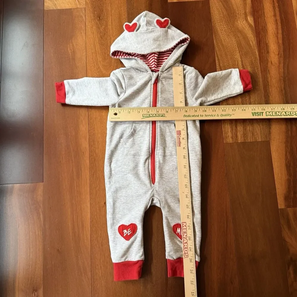 Red Hearts Hoodie Jumpsuit Romper Cat and Jack  Be Mine 6-9M